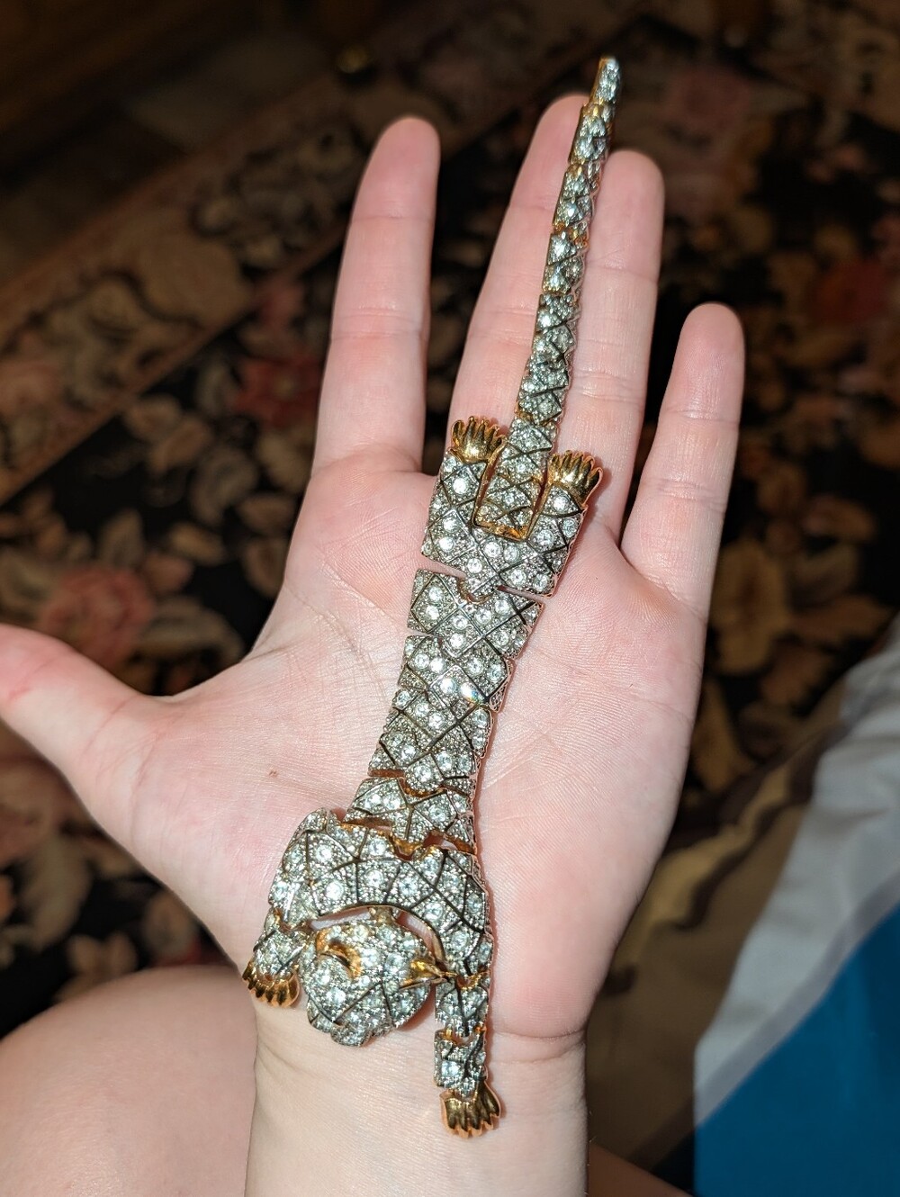 Vintage Crystal Two-Tone Leopard Articulated Brooch